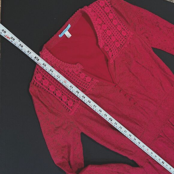 ~ Anthropologie Sm Leifnotes Field Day Dress Red Lace Stretch Mini Small Ruby ~ - Picture 7 of 12